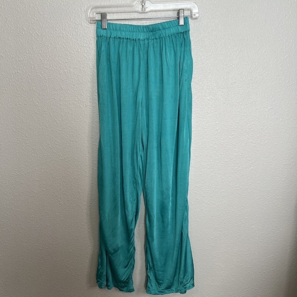 ASOS Elastic Waist Sheer Green Wide Leg Flowy Pant Size 2